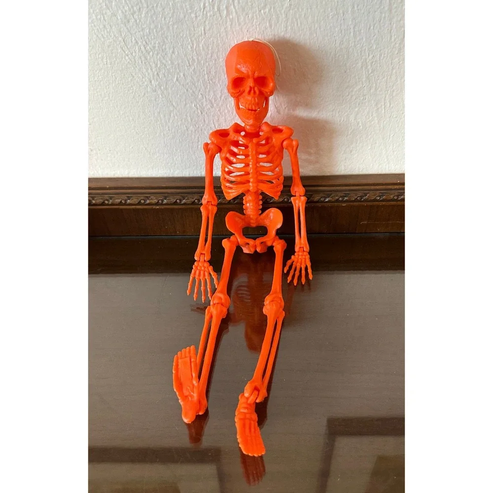 Neon Orange Articulated Skeleton 16 Inch Halloween Decor Plastic Posable Figure